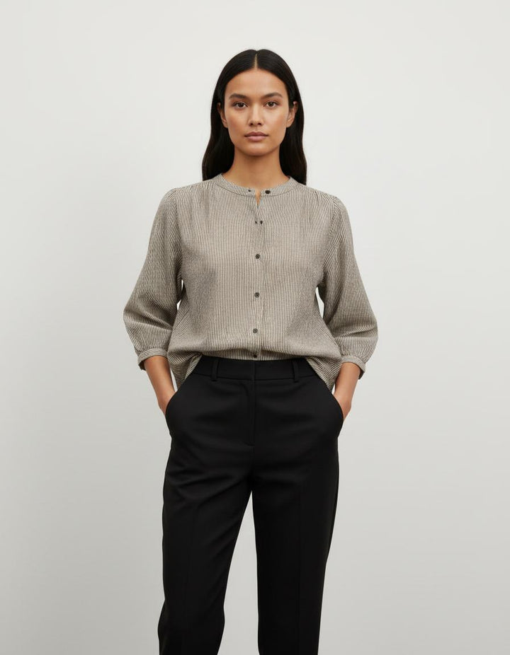 Blouse Beige et Noire - Taille S/36