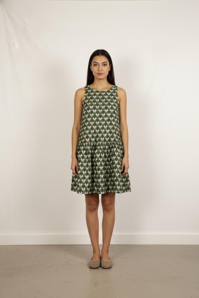 Robe Sans Manches Verte et Blanche - Taille S/36