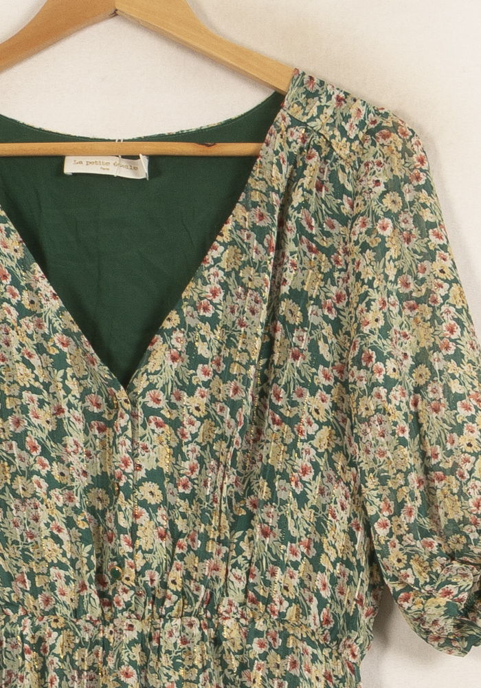 Robe Fleurie Verte et Beige - Taille M/38 de la marque La Petite Etoile | PARAD63257 - Vendu par Paradigme - Image 3