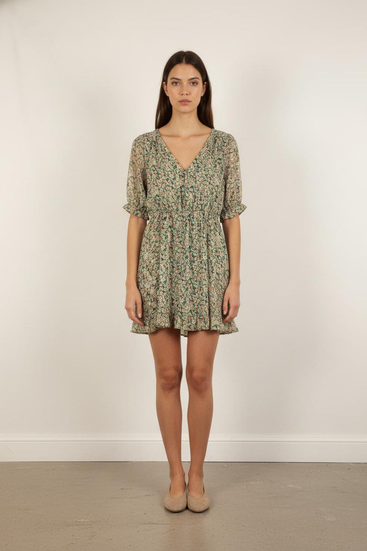 Robe Fleurie Verte et Beige - Taille M/38