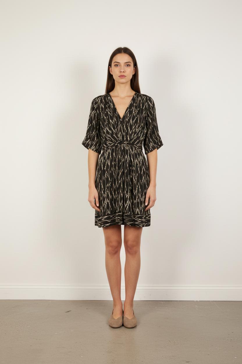 Robe Imprimée Noire et Beige - Taille XS/34