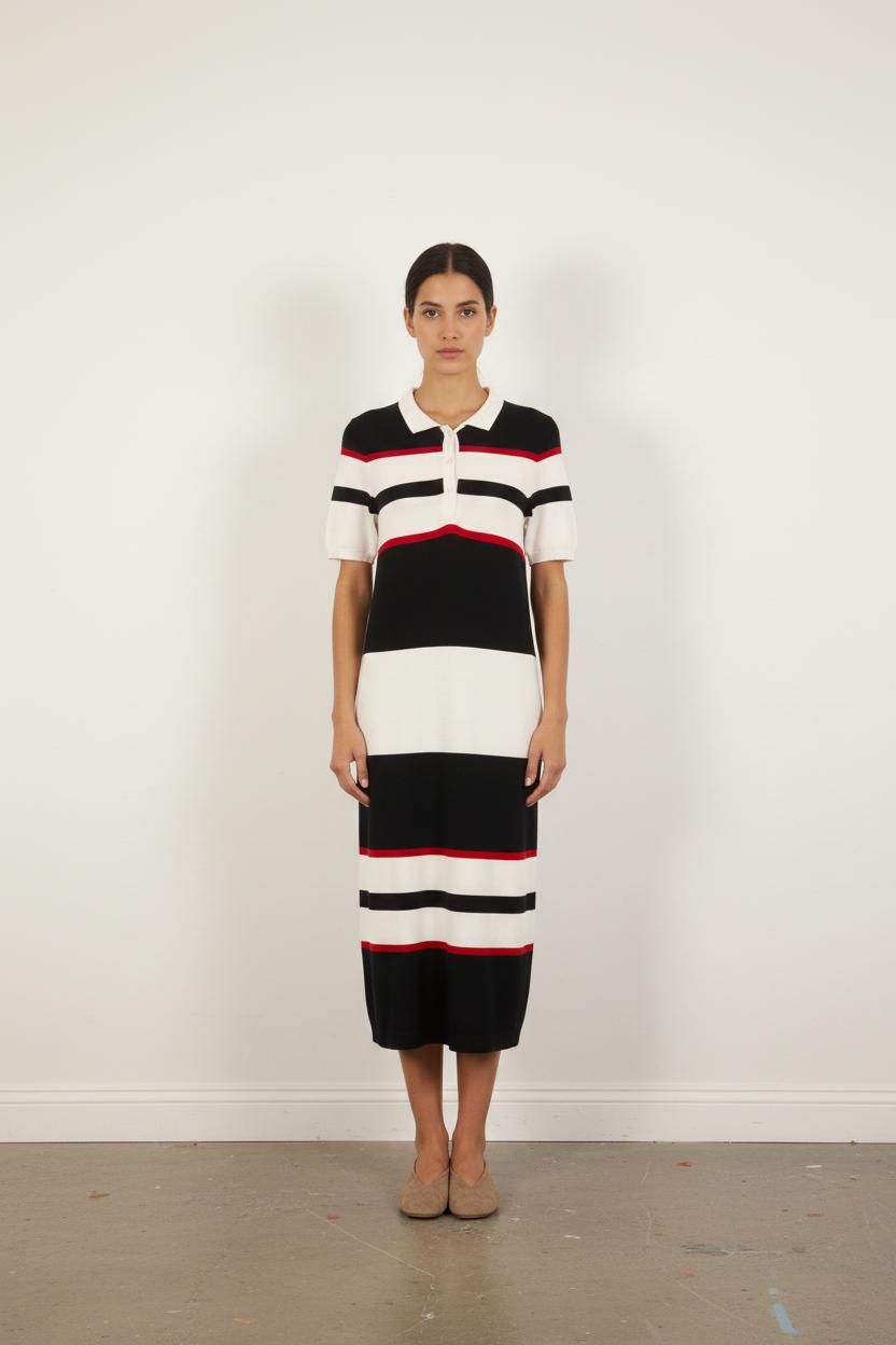 Robe Polo Noir Blanc et Rouge - Taille S/36