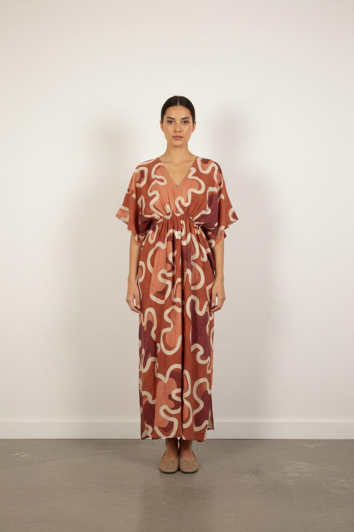 Robe Kaftan Orange et Bordeaux - Taille XS/34