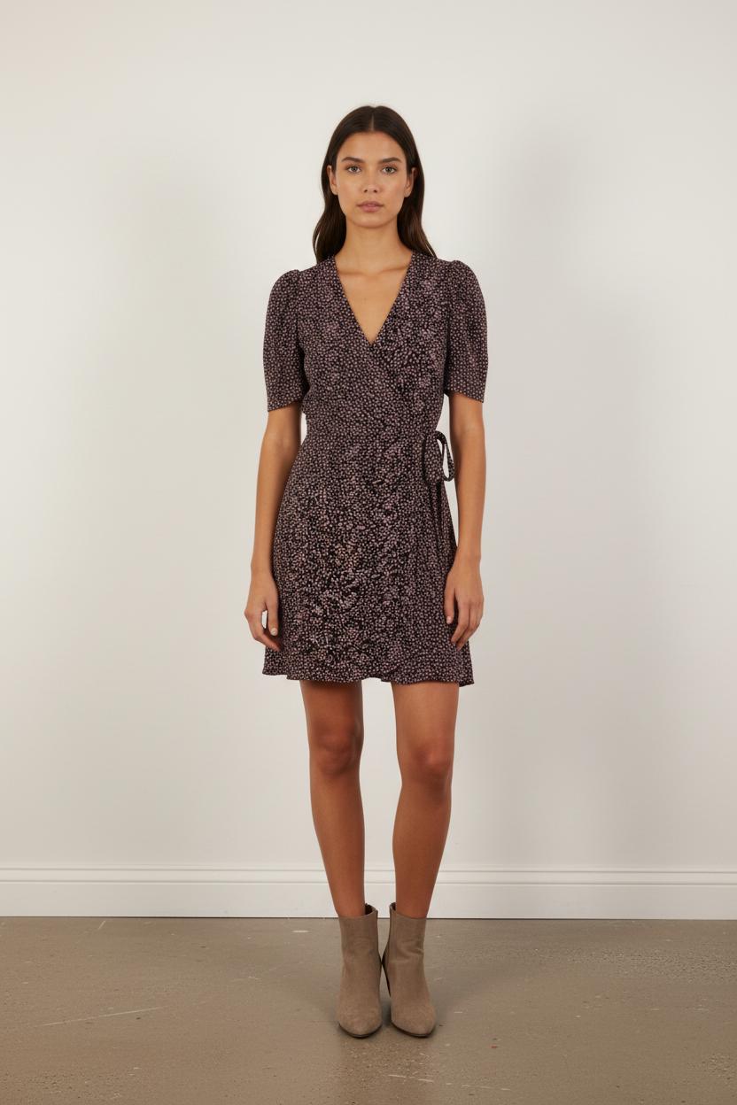 Robe portefeuille noire et rose - Taille XS/34