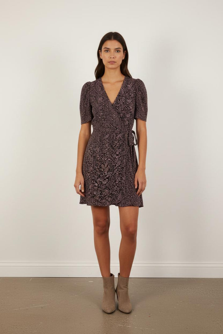 Robe portefeuille noire et rose - Taille XS/34