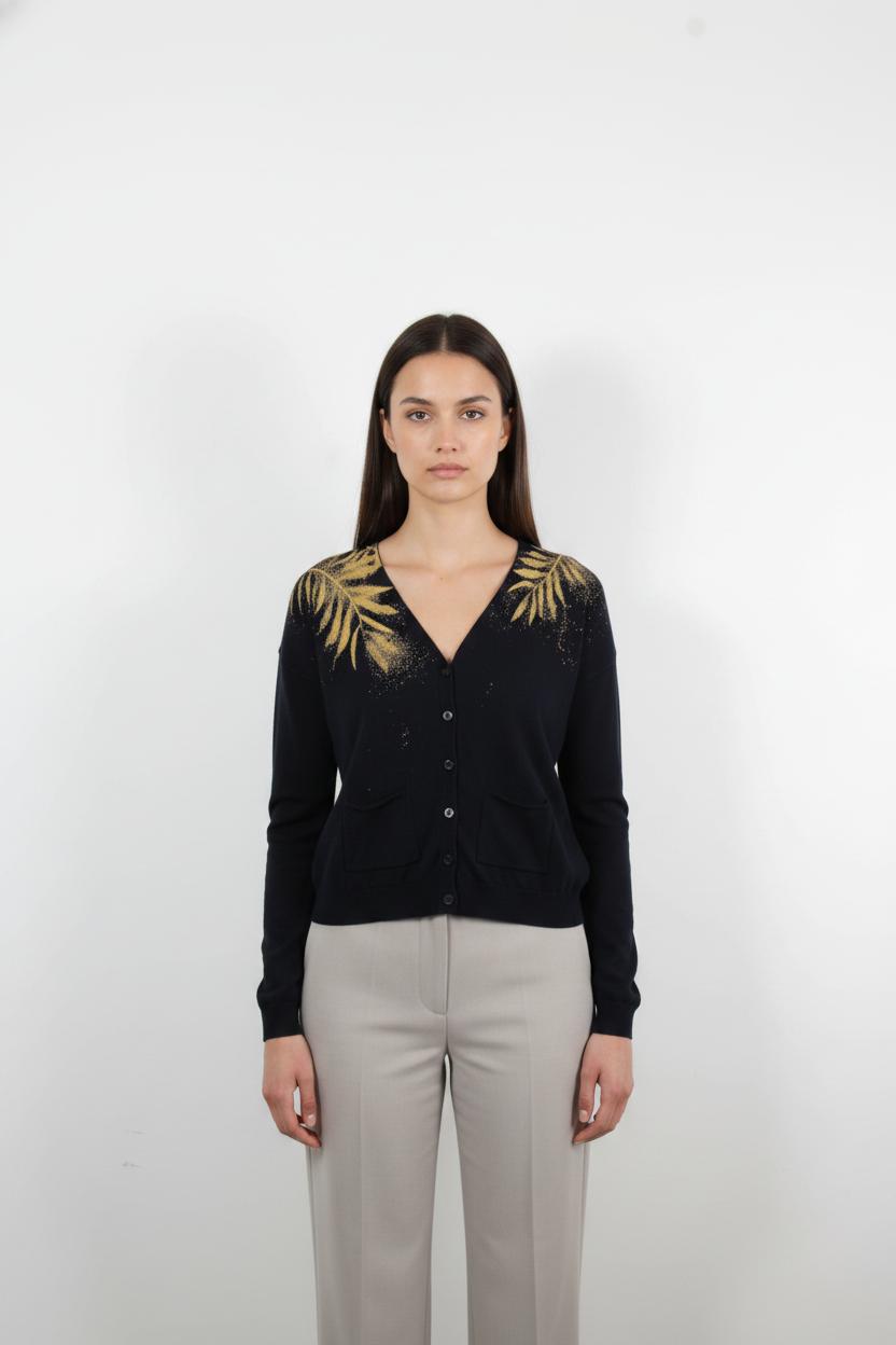 Cardigan Bleu et Doré - Taille S/36