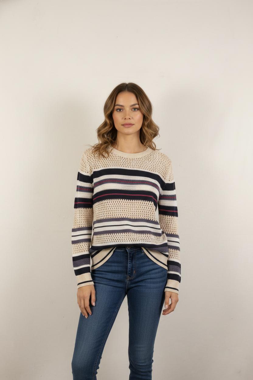 Pull Beige et Bleu - Taille S/36