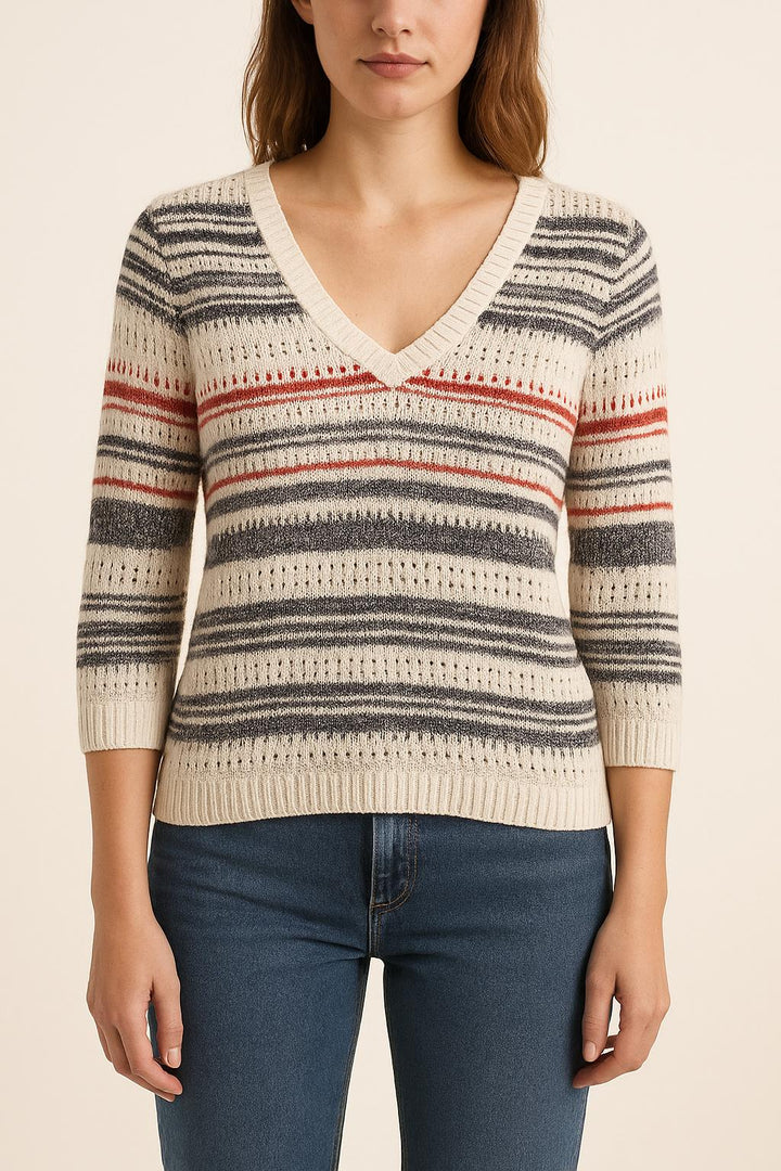 Pull Rayé Blanc Noir et Rouge - Taille S/36 de la marque Bérénice | PARAD63688 - Vendu par Paradigme - Image 1