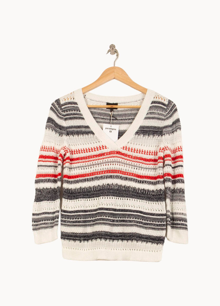 Pull Rayé Blanc Noir et Rouge - Taille S/36 de la marque Bérénice | PARAD63688 - Vendu par Paradigme - Image 2