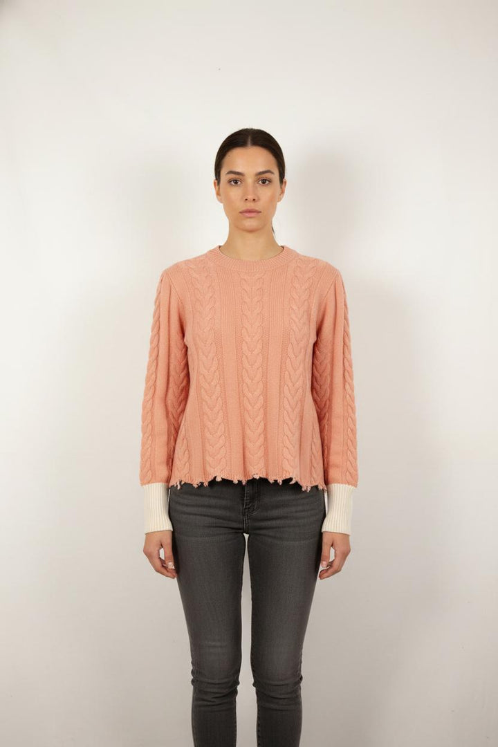 Pull à Torsades Rose et Beige - Taille S/36