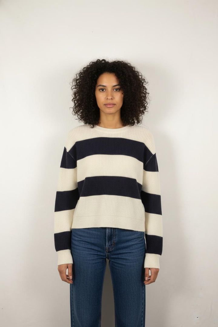 Pull Rayé Blanc et Bleu Marine - Taille S/36