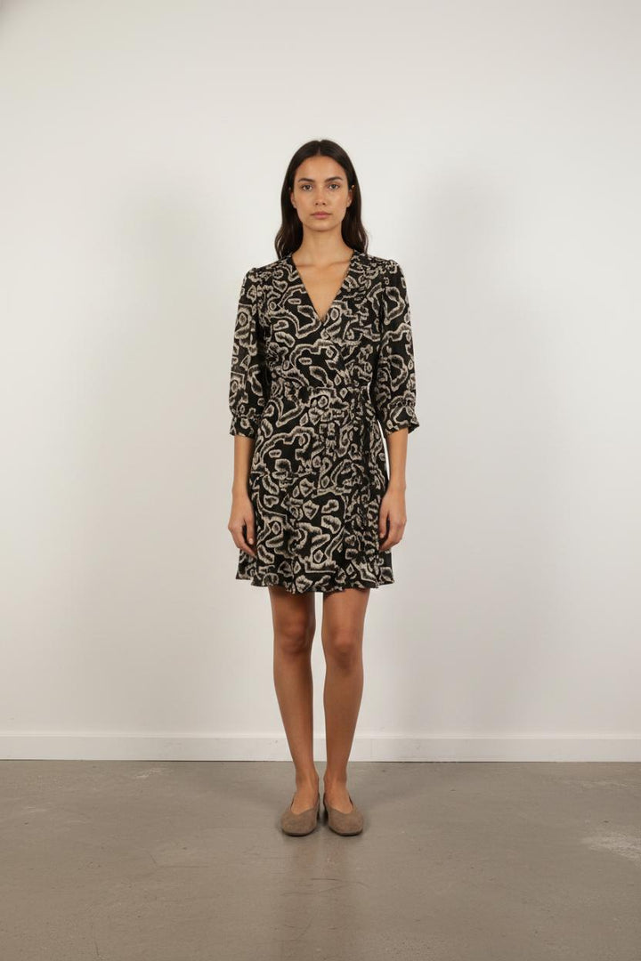 Robe Portefeuille Noire et Beige - Taille S/36