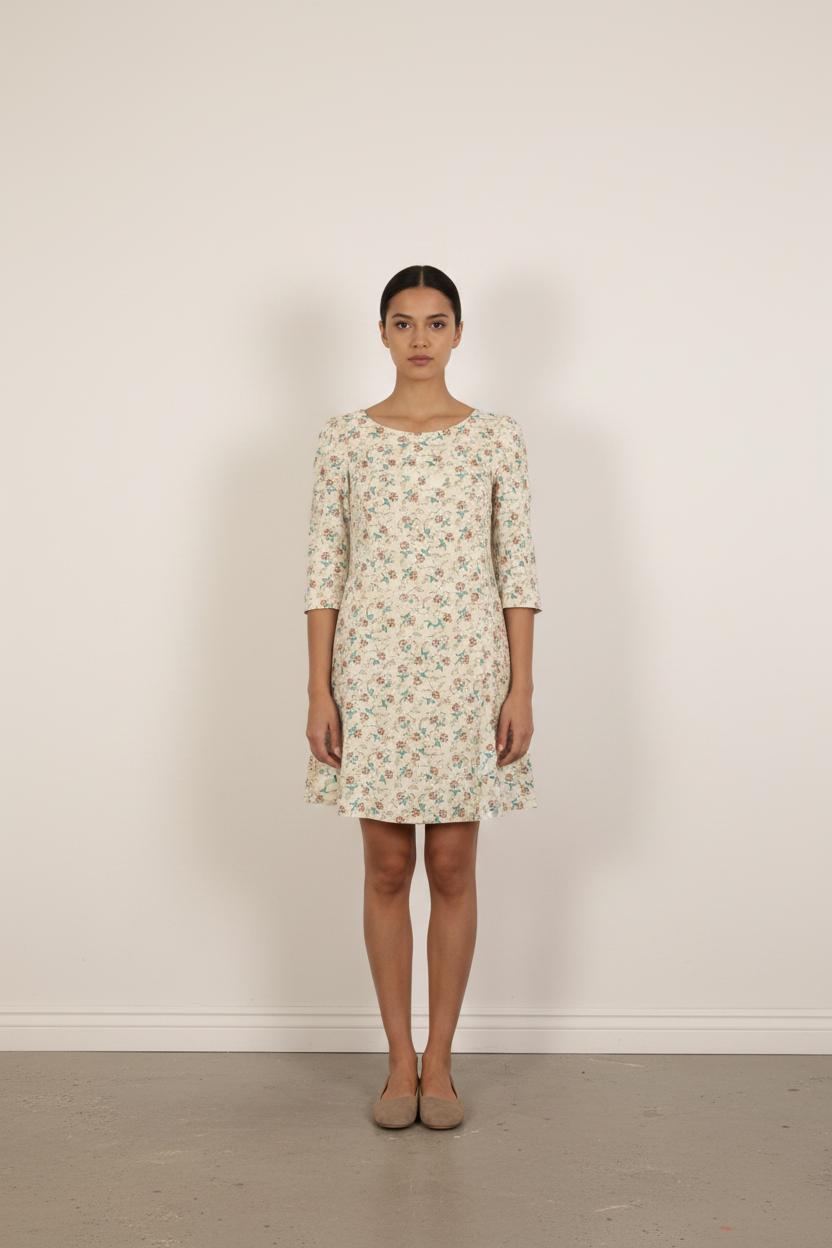 Robe Évasée Beige à Fleurs - Taille S/36