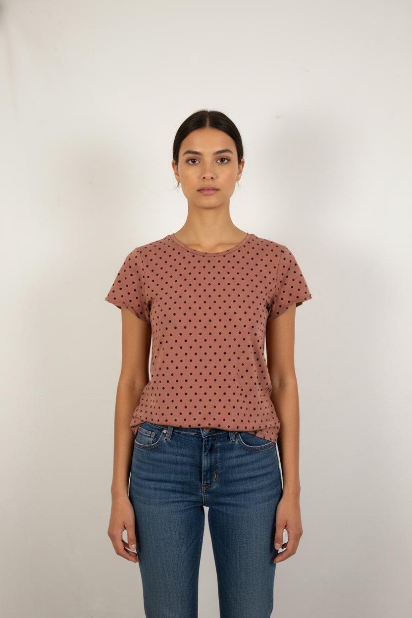 Tee-shirt Rose à Pois Noirs - Taille M/38