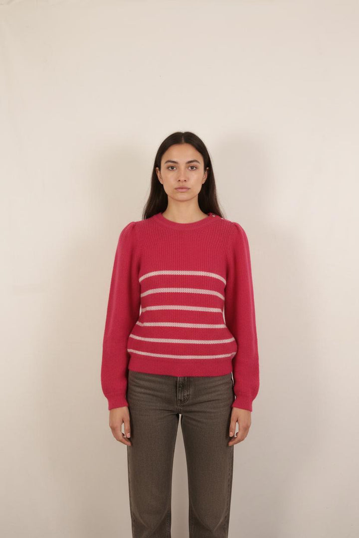 Pull Rose et Blanc - Taille XS/34
