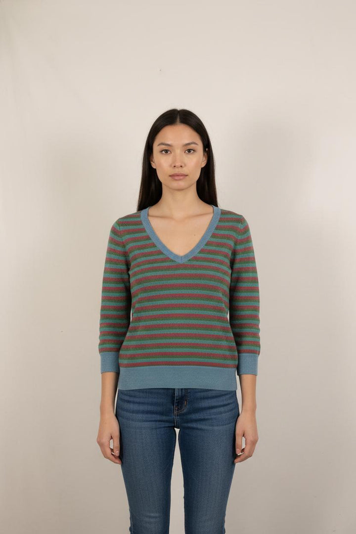 Pull Rayé Vert et Rouge - Taille L/40