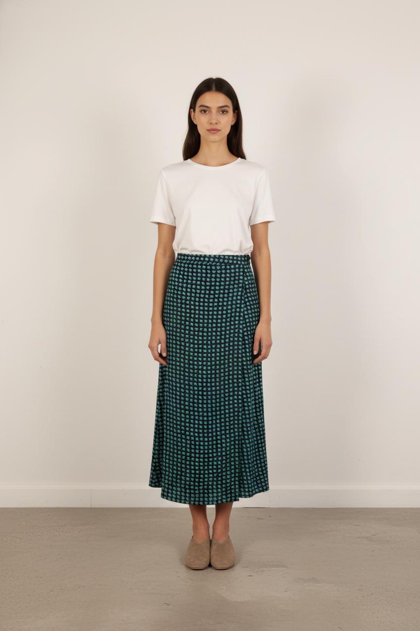 Jupe Portefeuille Bleue et Verte - Taille L/40