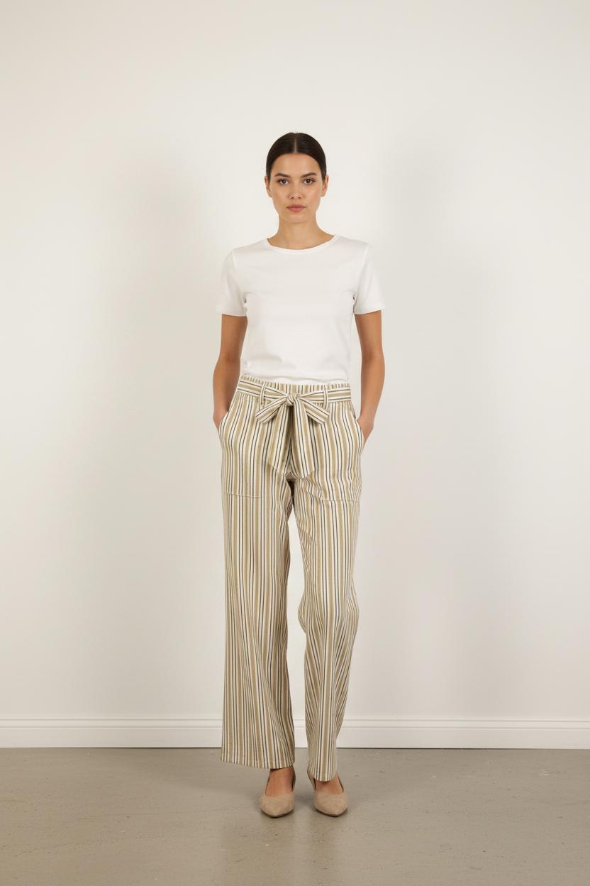 Pantalon Rayé Beige et Blanc - Taille L/40