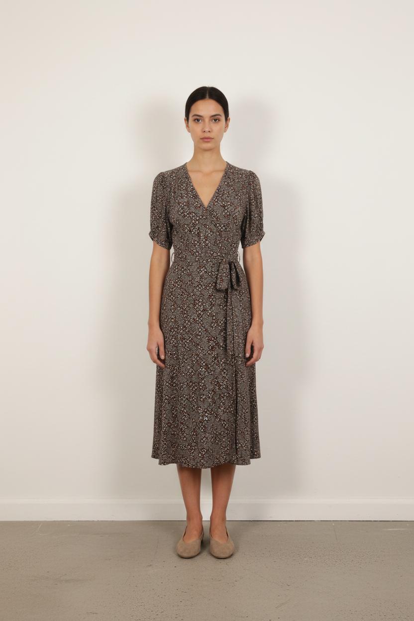 Robe Midi Imprimée Marron et Blanc - Taille L/40