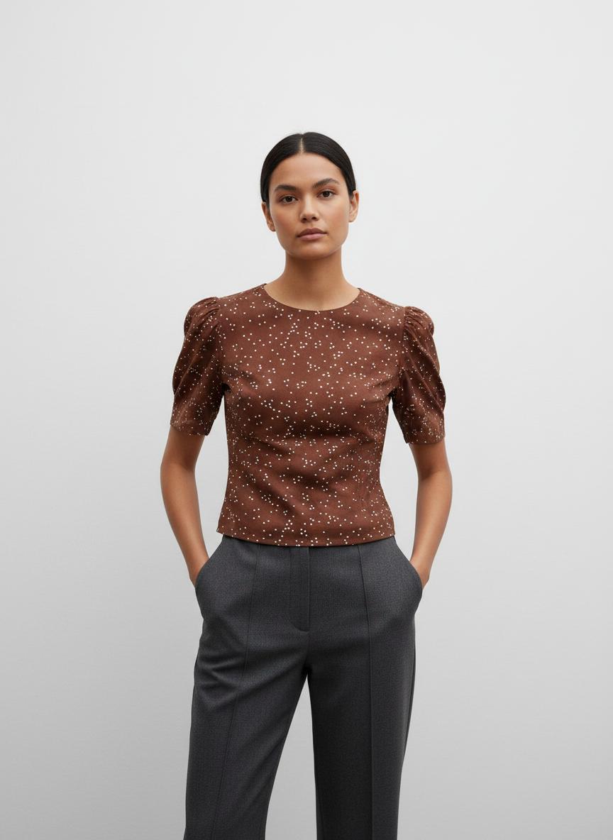 Blouse Marron et Blanche - Taille XS/34