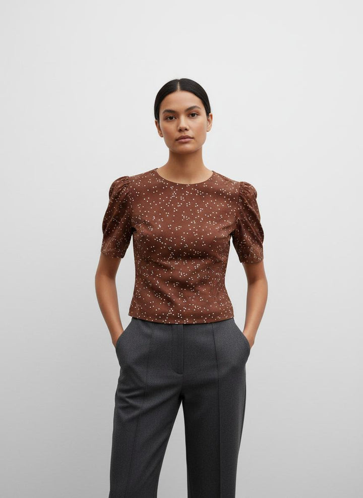 Blouse Marron et Blanche - Taille XS/34