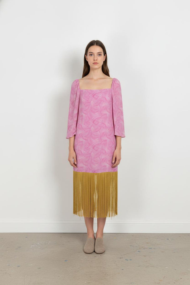Robe à Franges Rose et Jaune - Taille S/36 de la marque Soi Paris | PARAD64025 - Vendu par Paradigme - Image 1