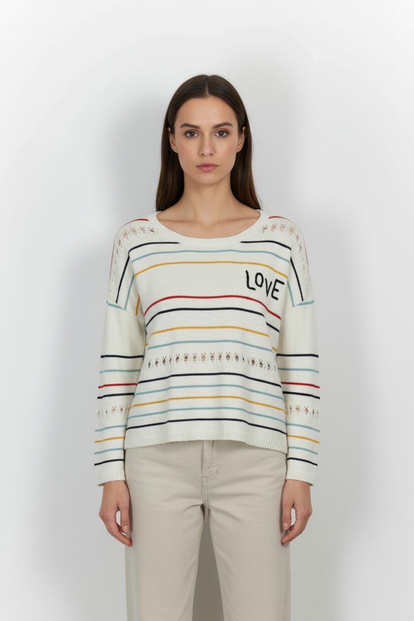 Pull Blanc à Rayures - Taille S/36 de la marque Bérénice | PARAD64037 - Vendu par Paradigme - Image 1