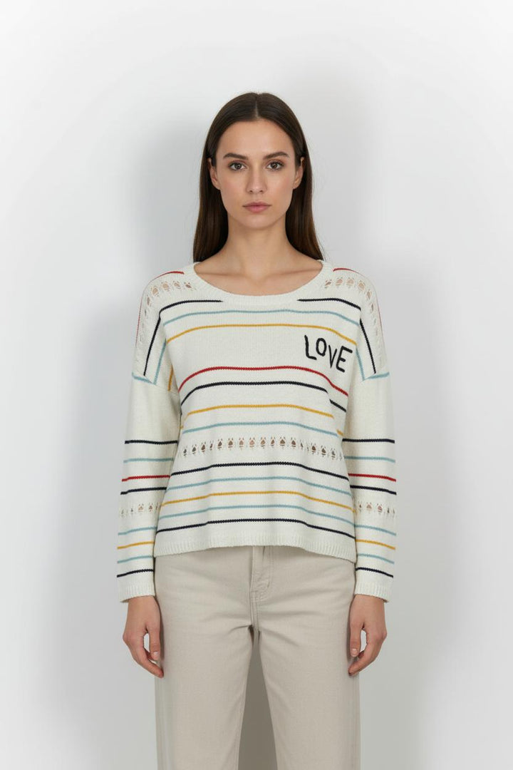 Pull Blanc à Rayures - Taille S/36 de la marque Bérénice | PARAD64037 - Vendu par Paradigme - Image 1