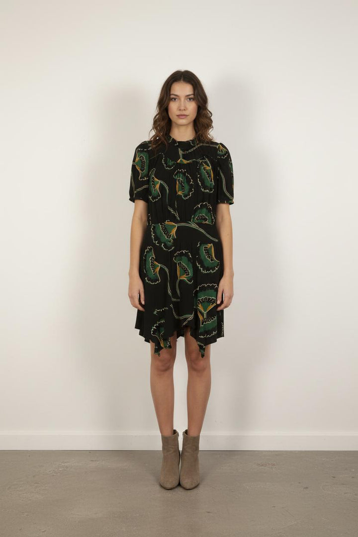 Robe Fleurie Noire et Verte - Taille XS/34