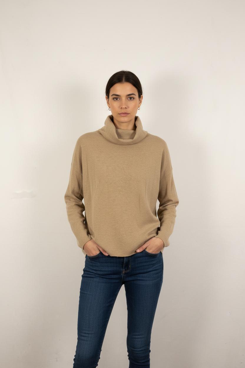 Pull Col Cheminée Beige - Taille S/36
