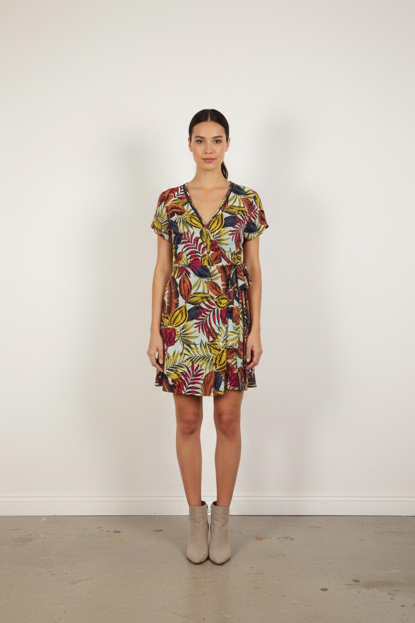 Robe Portefeuille Bleue et Jaune - Taille L/40