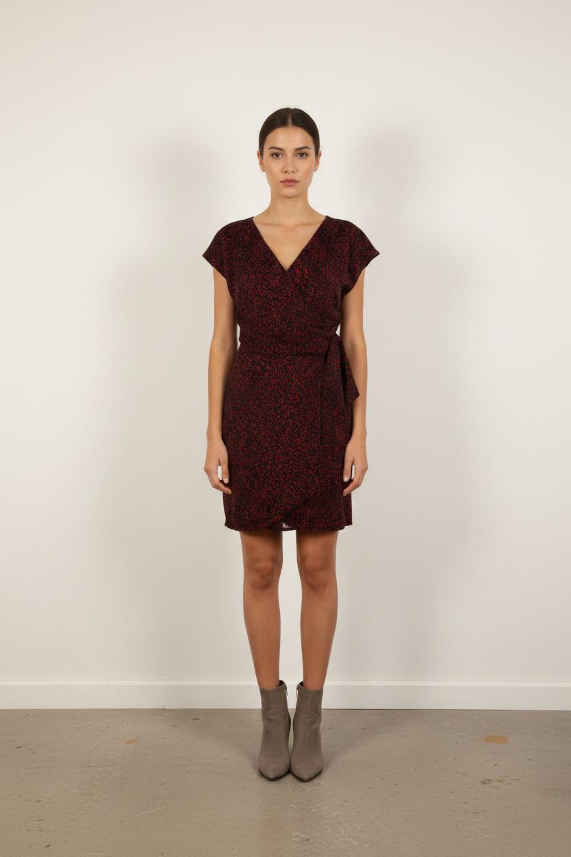 Robe Portefeuille Noire et Bordeaux - Taille XS/34