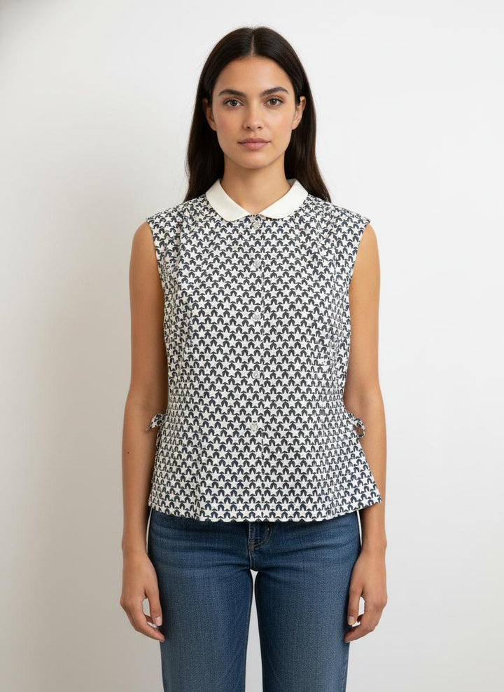 Blouse Sans Manches Bleu et Blanche - Taille XL/42