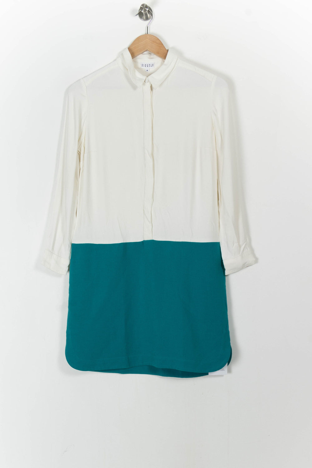 Robe Chemise Blanche et Verte - Taille M/38 de la marque Claudie Pierlot | PARAD64599 - Vendu par Paradigme - Image 2