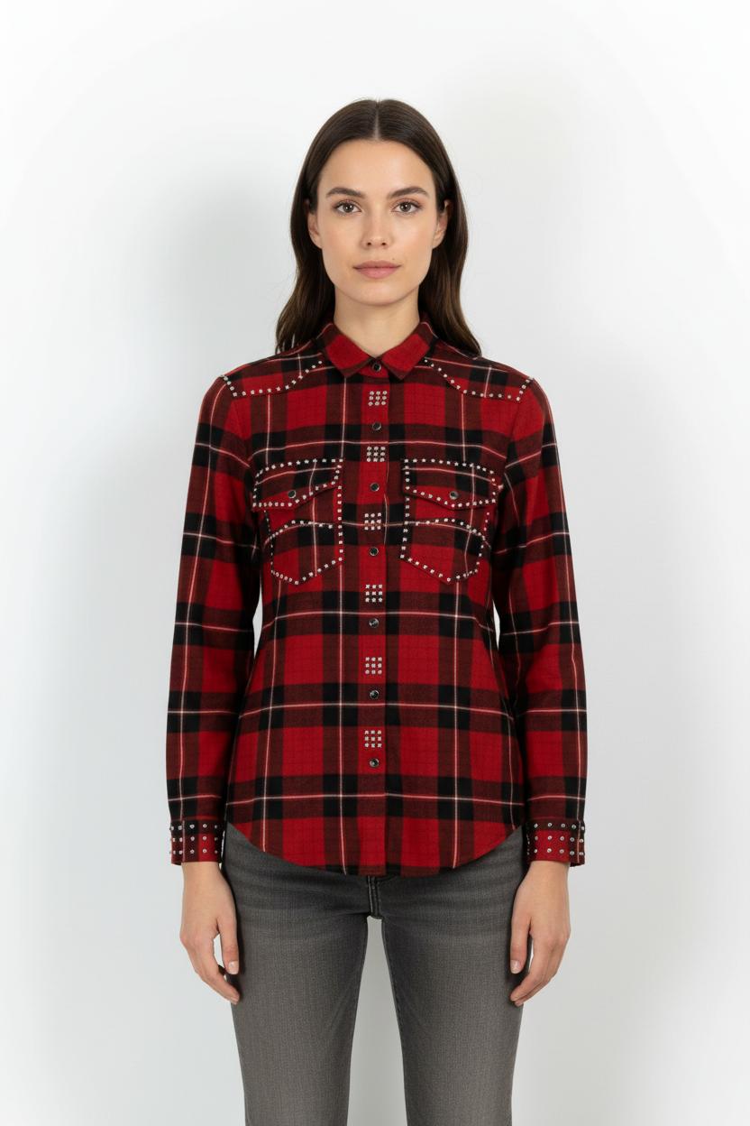 Chemise À Carreaux Bordeaux et Noire - Taille XS/34 de la marque The Kooples | PARAD64736 - Vendu par Paradigme - Image 1