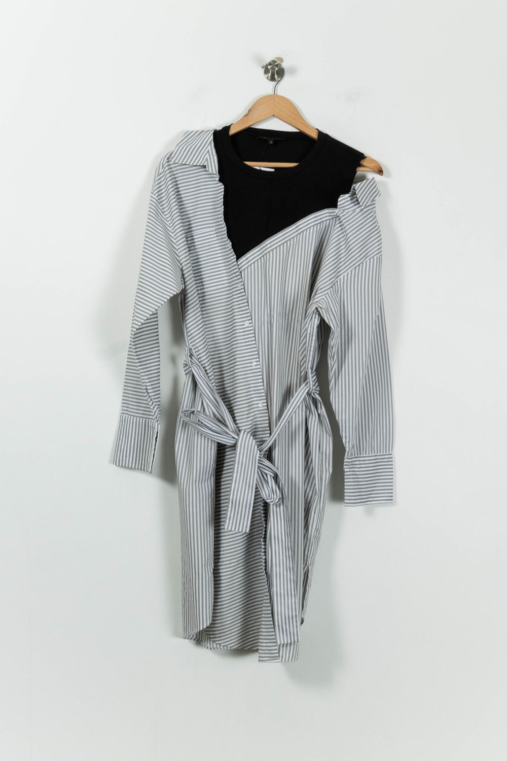 Robe Chemise Rayée Noire et Blanche - Taille L/40 de la marque Maje | PARAD64781 - Vendu par Paradigme - Image 2