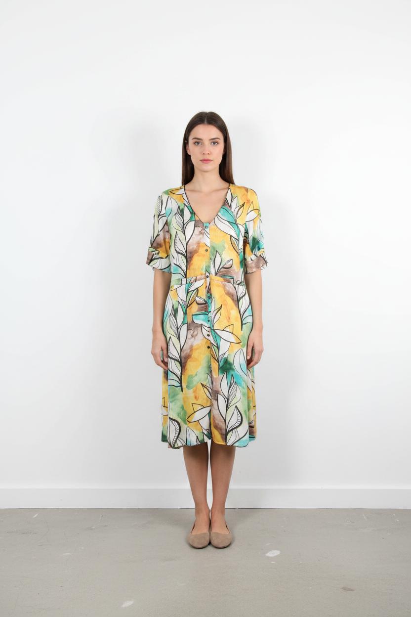 Robe longue Jaune et Verte - Taille S/36