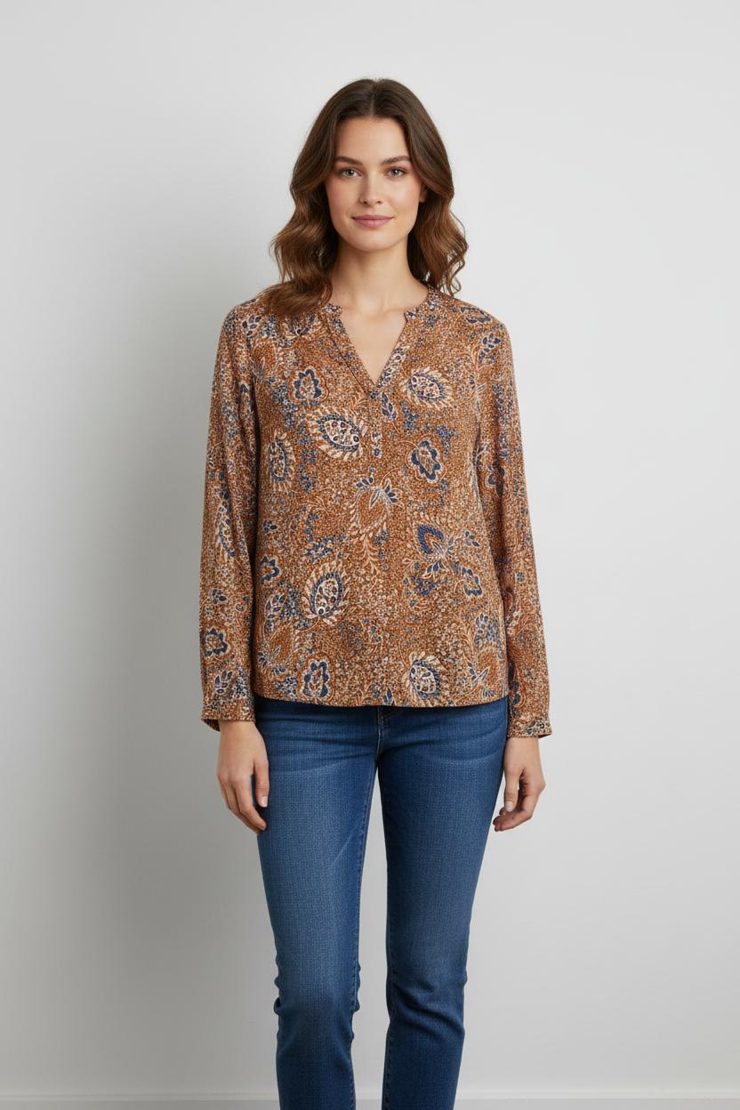 Blouse Marron et Bleue - Taille M/38