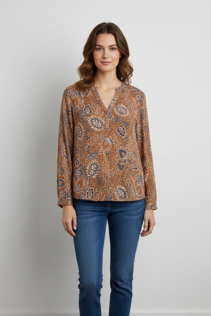 Blouse Marron et Bleue - Taille M/38