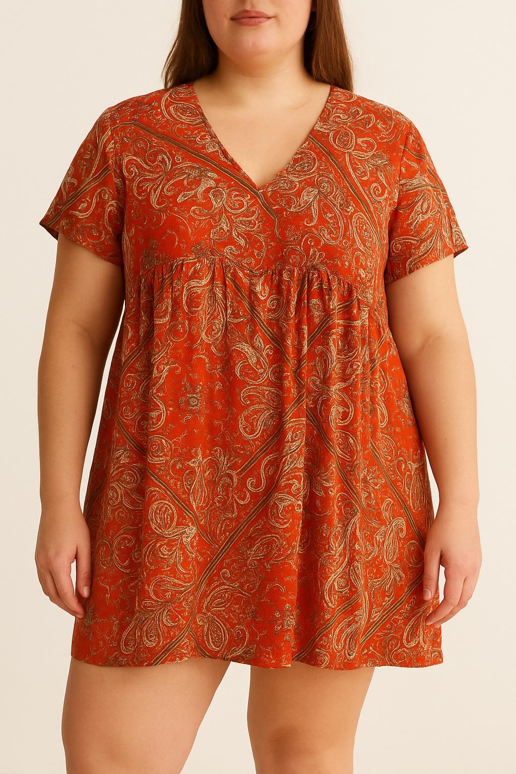 Robe Rouge et Beige - Taille XL/42 de la marque La Fée Maraboutée | PARAD64946 - Vendu par Paradigme - Image 1