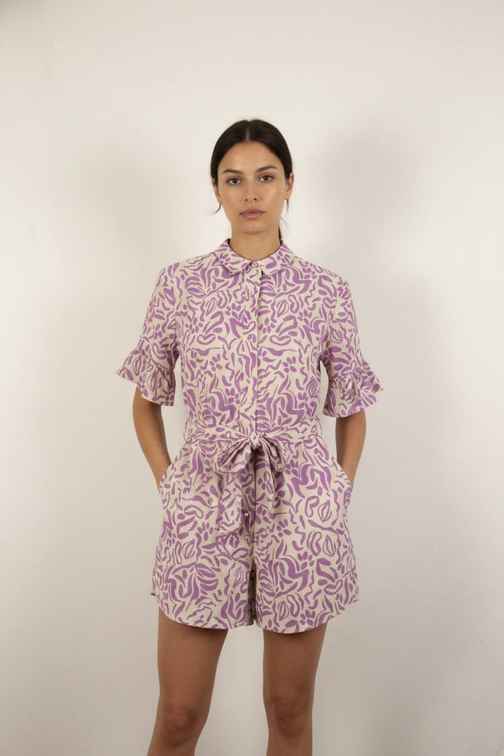 Robe Chemise Beige et Violette - Taille S/36