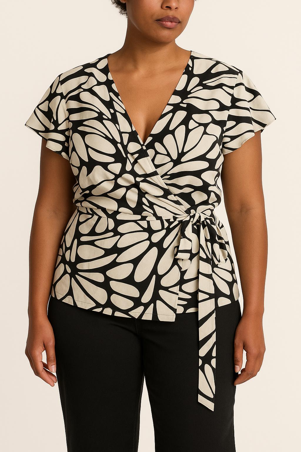 Blouse Porte-feuille Blanche et Noire - Taille XL/42 de la marque Marina Rinaldi | PARAD64984 - Vendu par Paradigme - Image 1