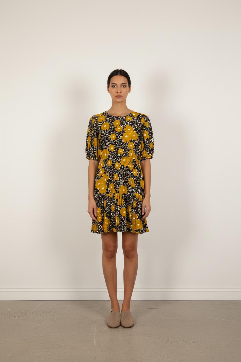 Robe Courte Noire et Jaune - Taille XS/34