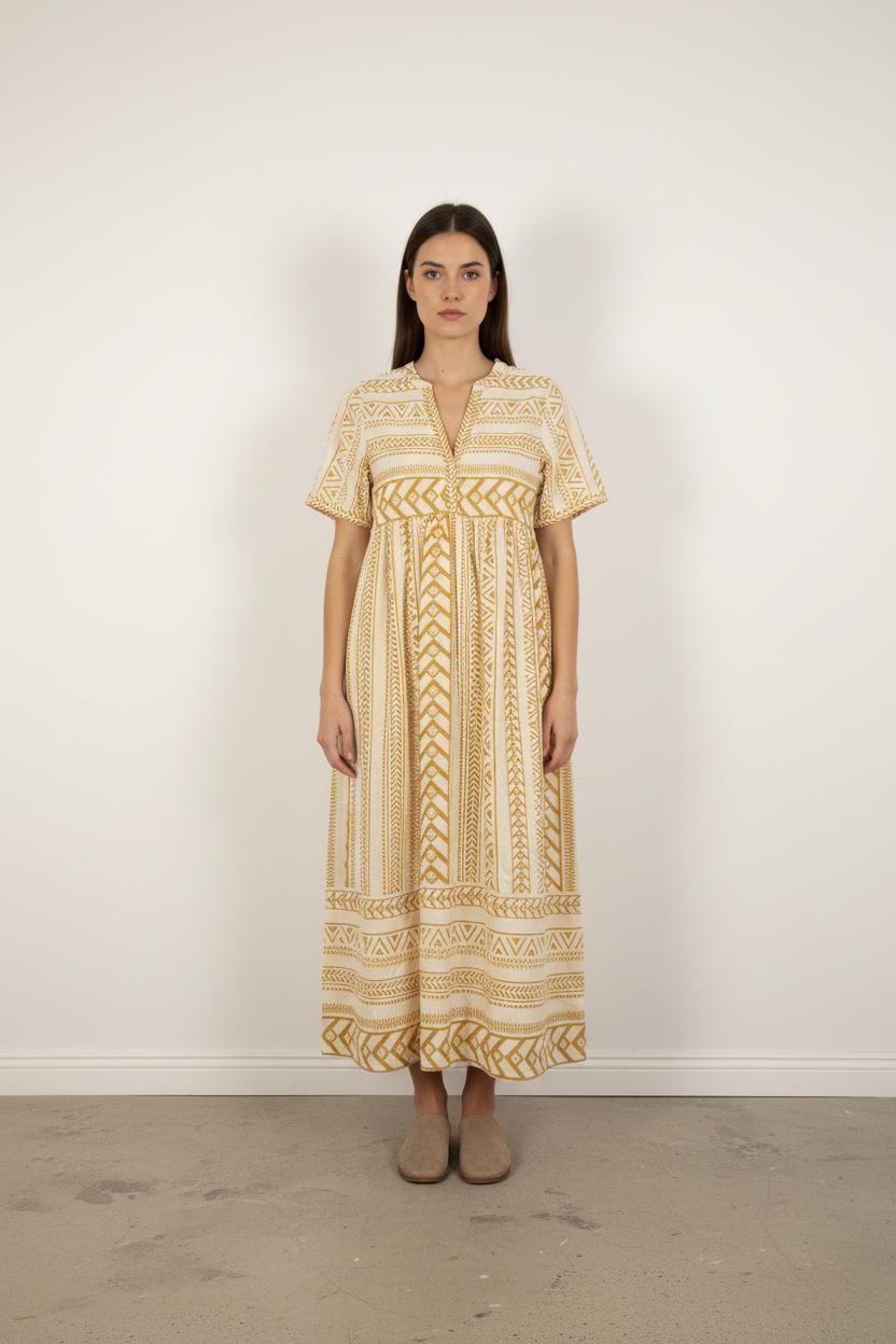 Robe Midi Beige et Jaune - Taille XS/34