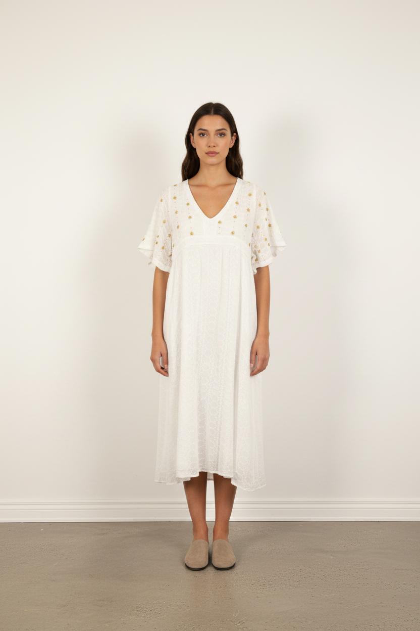 Robe Longue Blanche et Dorée - Taille T.U.