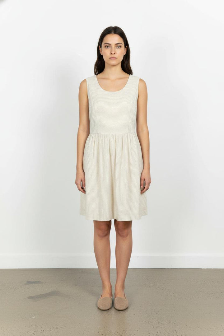 Robe Courte Blanche à Rayures Beige - Taille S/36 de la marque Des petits hauts | PARAD65034 - Vendu par Paradigme - Image 1