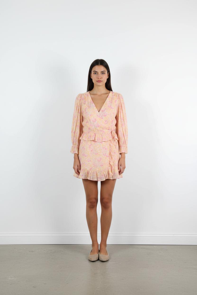 Robe Portefeuille Rose et Jaune - Taille M/38