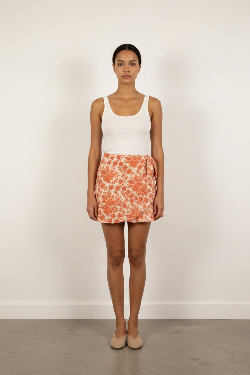 Jupe Portefeuille Orange et Écru - Taille S/36