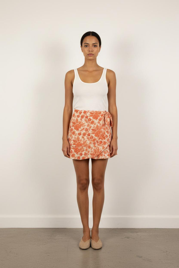 Jupe Portefeuille Orange et Écru - Taille S/36