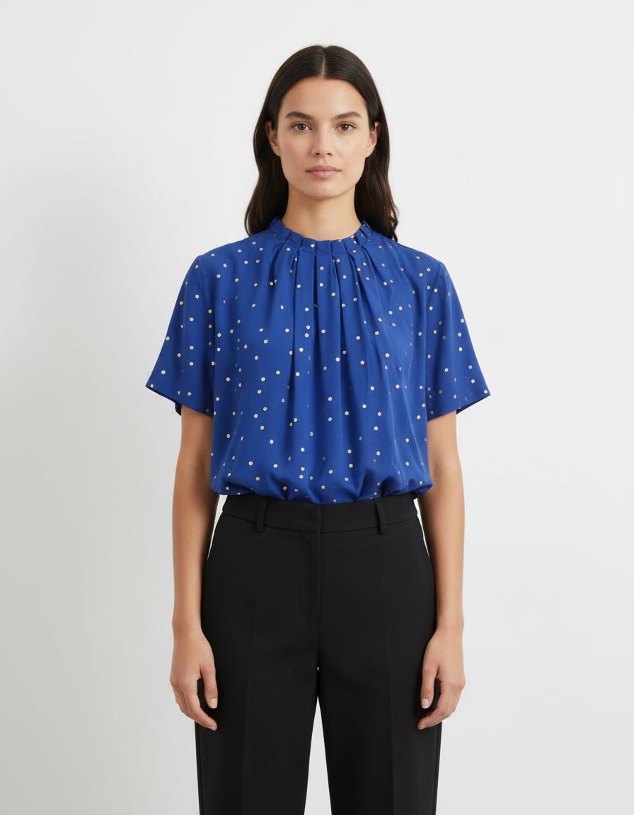 Blouse Bleue à Pois Blancs - Taille M/38